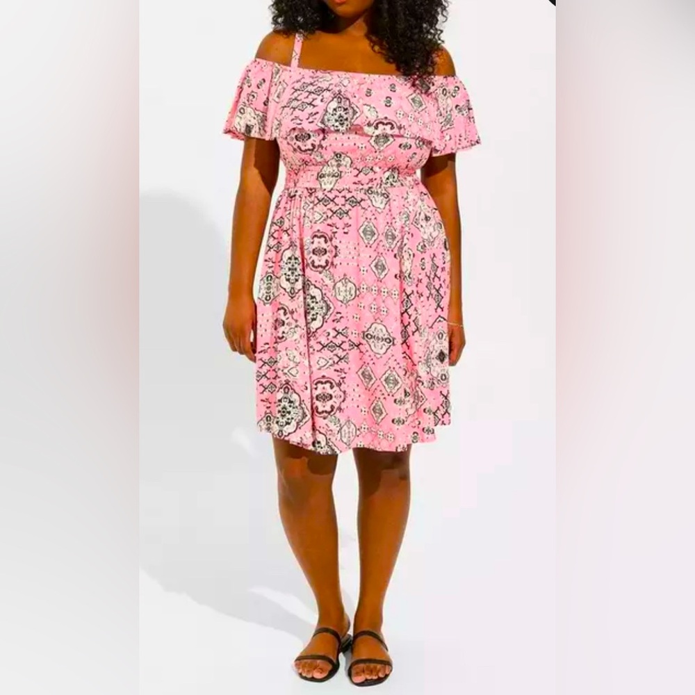 Torrid 5, 6, mini challis off-shoulder skater dress, NWT, 5X, 6X
